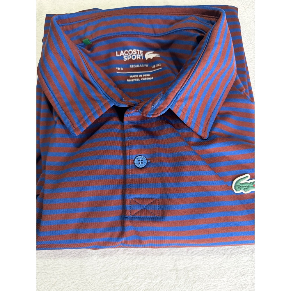 Lacoste Sport Mens 3XL Regular Fit Striped Polo Shirt Blue Burgundy RN87651